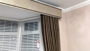 Faux Wood, Curtains, and Pelmet